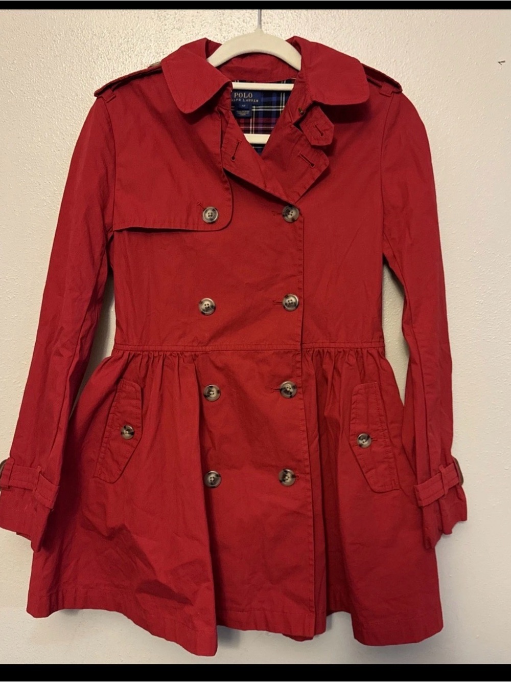 Polo by Ralph Lauren Red Double-Breasted Peplum Trench